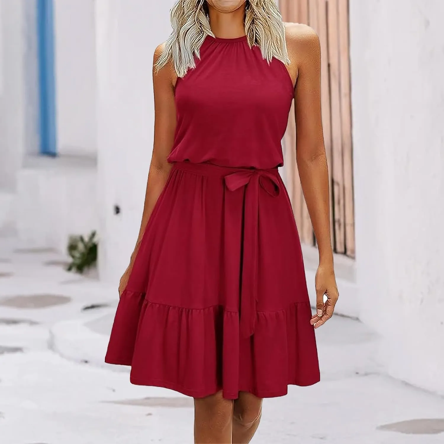 Halter Dresses for Women Summer Casual Mini Dress Wedding Guest Beach Vacation Short Dress Boho Sundresses Outfits