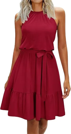 Halter Dresses for Women Summer Casual Mini Dress Wedding Guest Beach Vacation Short Dress Boho Sundresses Outfits