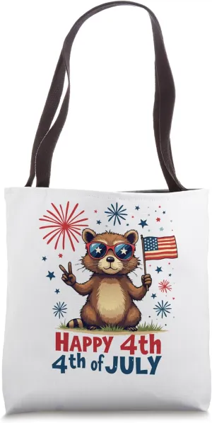 Happy 4th of July Capybara Patriotic Hot Dog USA Flag boys Tote Bag