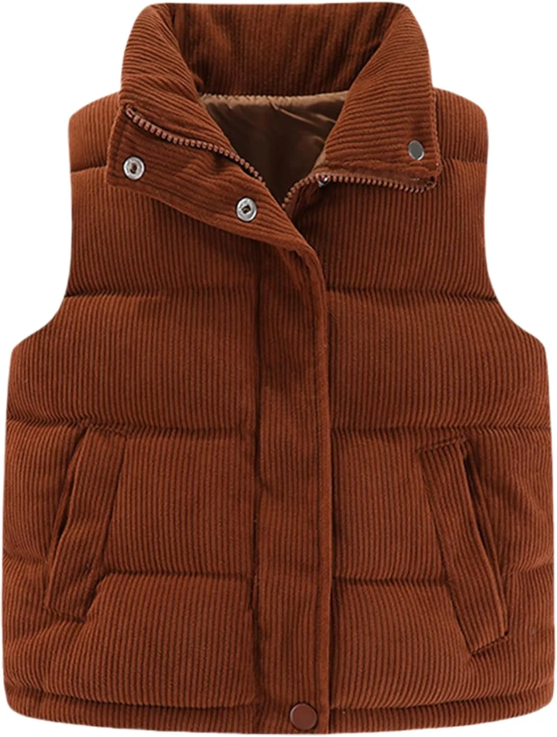 Happy Cherry Corduroy Vest for Toddler Baby Winter Warm Zip Up Sleeveless Jacket with Button Stand Collar Waistcoat 1-8Y