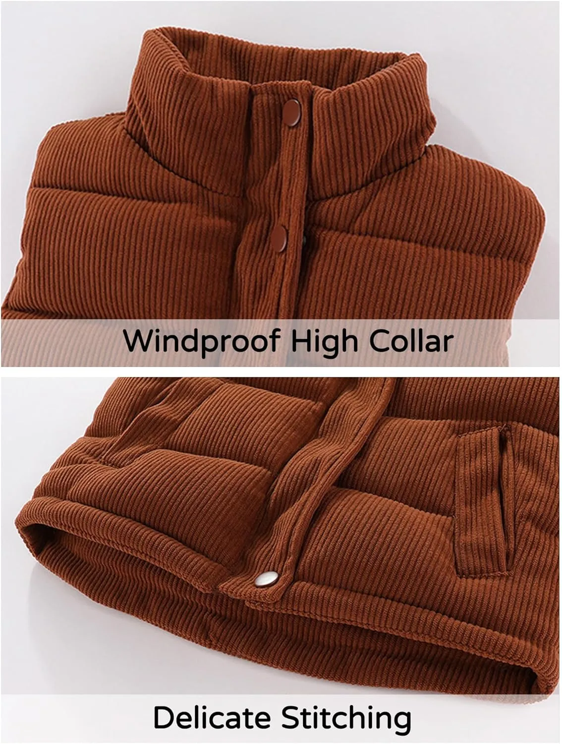 Happy Cherry Corduroy Vest for Toddler Baby Winter Warm Zip Up Sleeveless Jacket with Button Stand Collar Waistcoat 1-8Y
