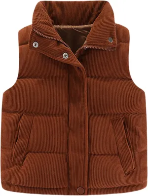 Happy Cherry Corduroy Vest for Toddler Baby Winter Warm Zip Up Sleeveless Jacket with Button Stand Collar Waistcoat 1-8Y