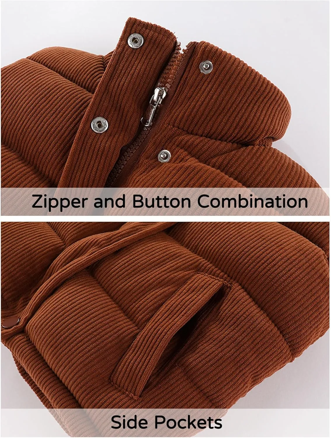 Happy Cherry Corduroy Vest for Toddler Baby Winter Warm Zip Up Sleeveless Jacket with Button Stand Collar Waistcoat 1-8Y