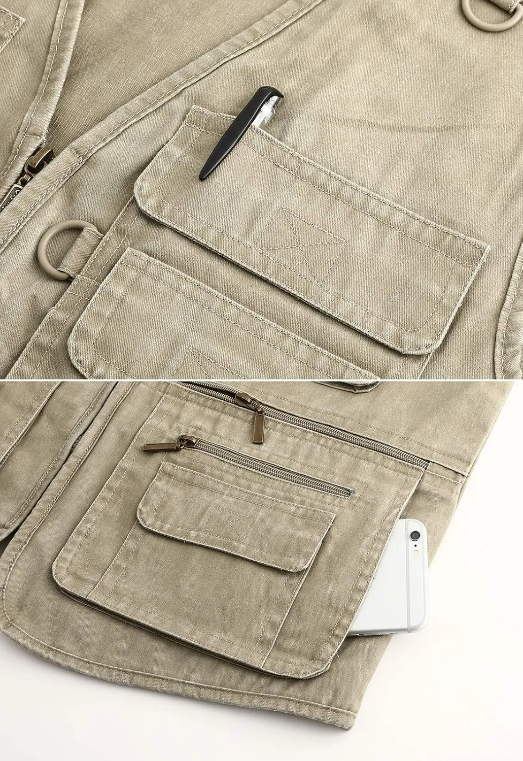 Hbufnha Men's Denim Vest Outdoor Casual Multi Pocket Sleeveless Jacket Jean Work Travel Utility Vest