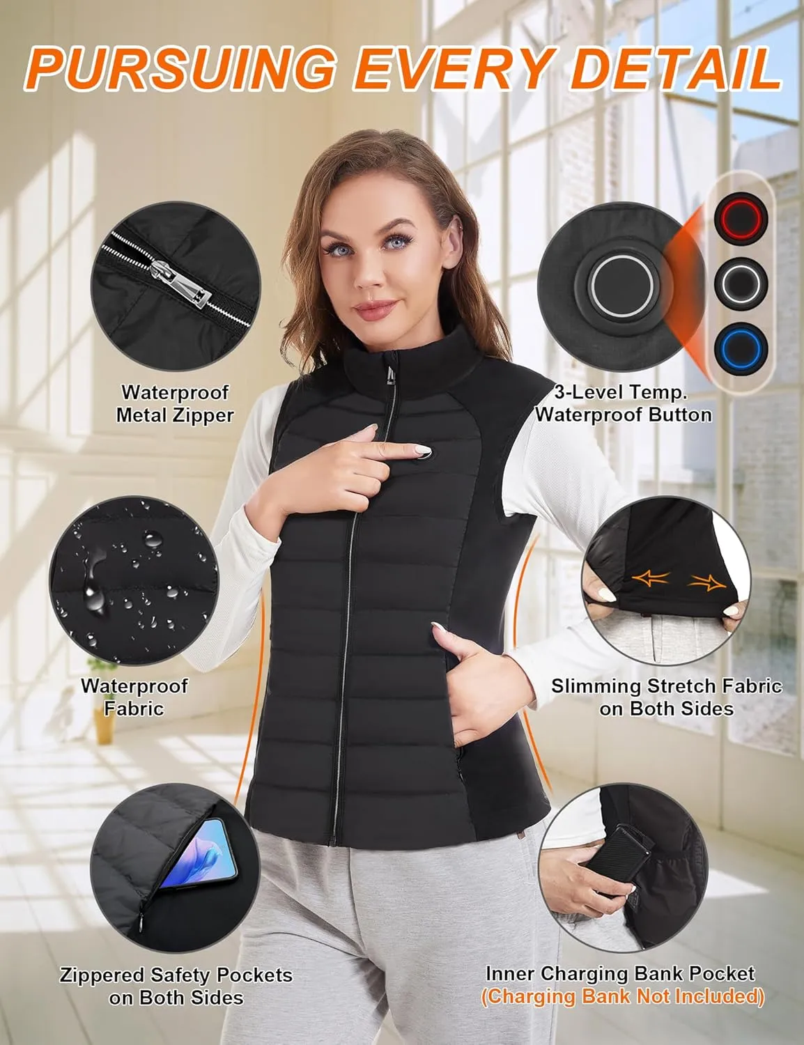 Heated Coat, Warming Electric Heating Jacket for Women, Outdoor Activities (Battery Not Included)