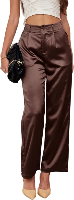 heipeiwa Women's Wide Leg Wedding Party Satin Casual Dress Nightout Pants Long Trouser