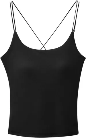 HGps8w Women's Cross Back Built-in Bra Camisoles, Spaghetti Strap Padded Summer Tank Tops Basic Soft Layer Cami Shirts