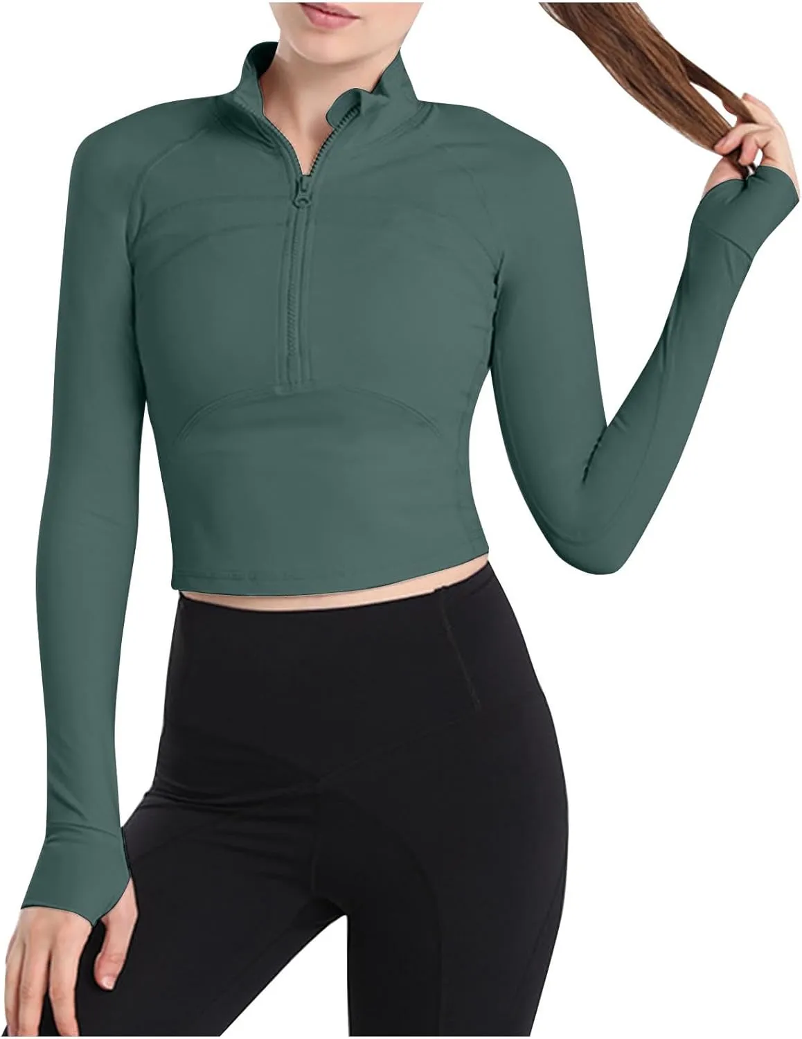 HGps8w Workout Shirts for Women Quick Dry Long Sleeve Crop Tops Slim Fit Running Athletic Sports T Shirt with Thumb Hole