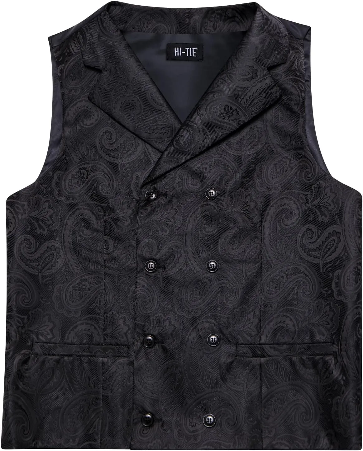 Hi-Tie Mens Silk Paisley Victorian Suit Vests Tie Set Lapel Pin Gold Tie Clip Double Breasted Steampunk Tuxedo Waistcoat