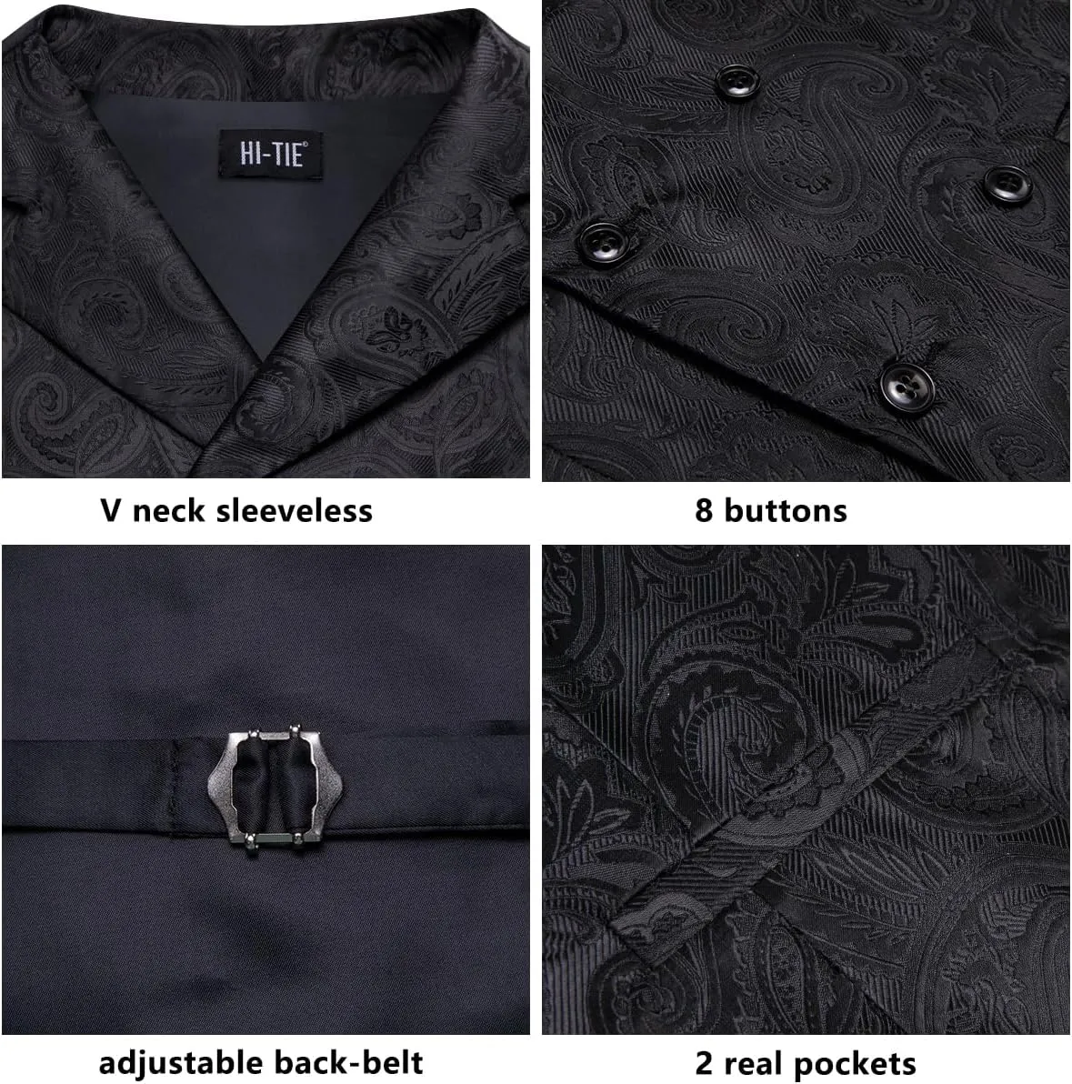 Hi-Tie Mens Silk Paisley Victorian Suit Vests Tie Set Lapel Pin Gold Tie Clip Double Breasted Steampunk Tuxedo Waistcoat