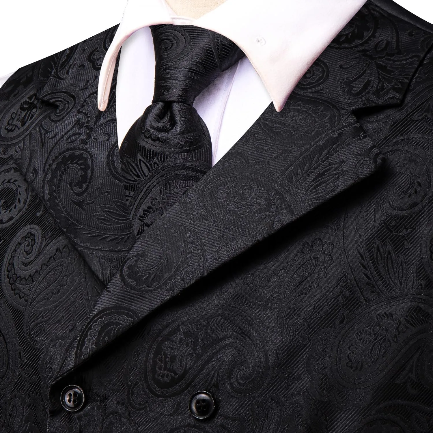 Hi-Tie Mens Silk Paisley Victorian Suit Vests Tie Set Lapel Pin Gold Tie Clip Double Breasted Steampunk Tuxedo Waistcoat