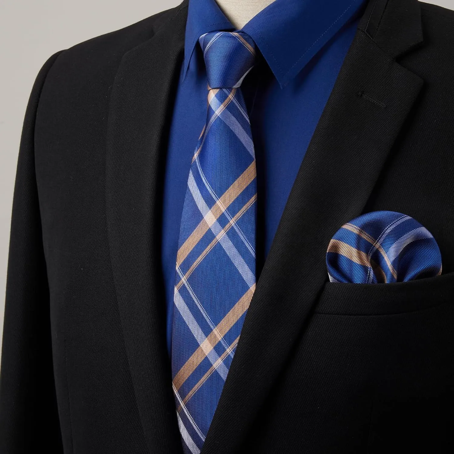 HISDERN Mens Dress Shirt and Tie Handkerchief Set Classic Long Sleeve Shirts Matching Ties Formal Button Down Shirts