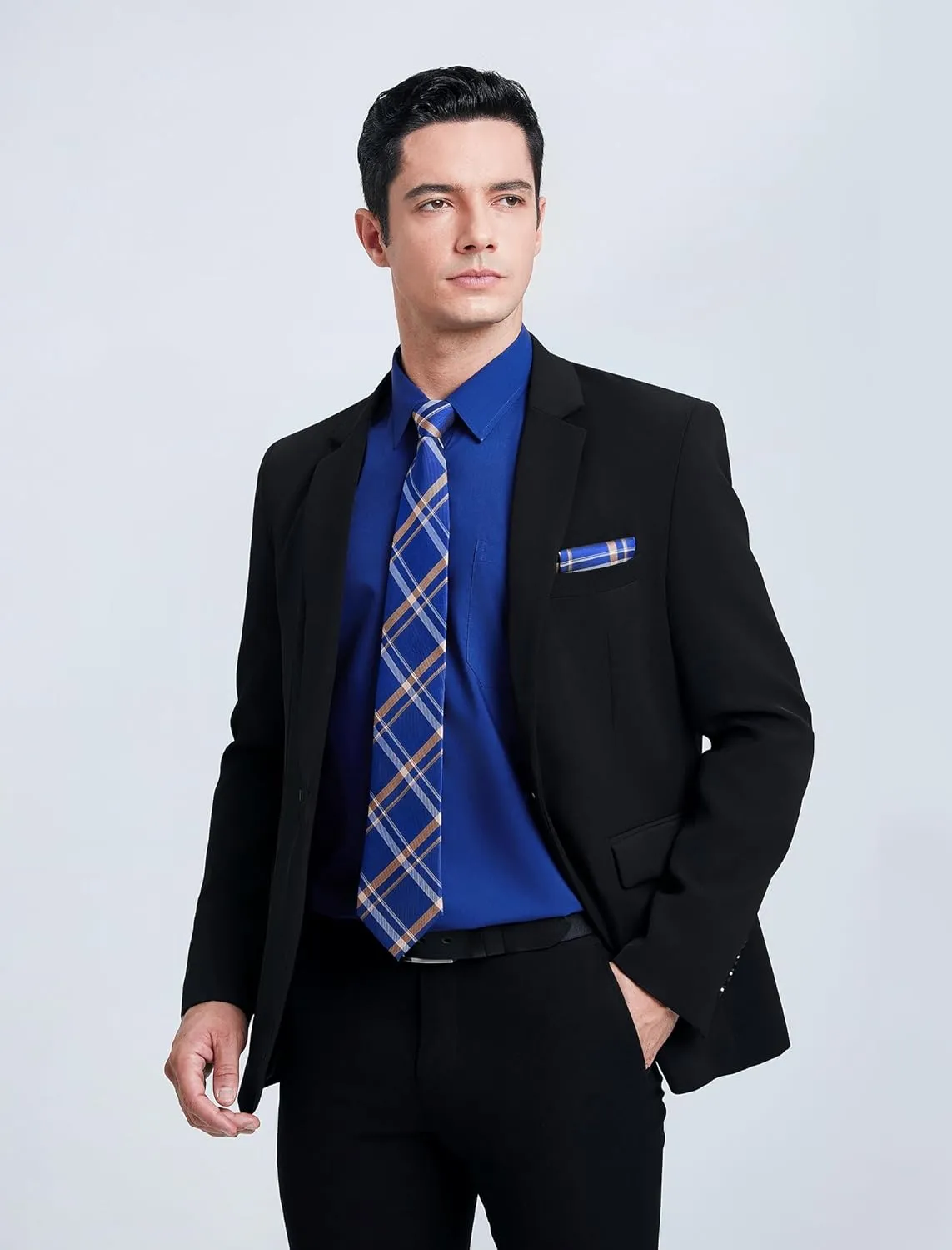HISDERN Mens Dress Shirt and Tie Handkerchief Set Classic Long Sleeve Shirts Matching Ties Formal Button Down Shirts