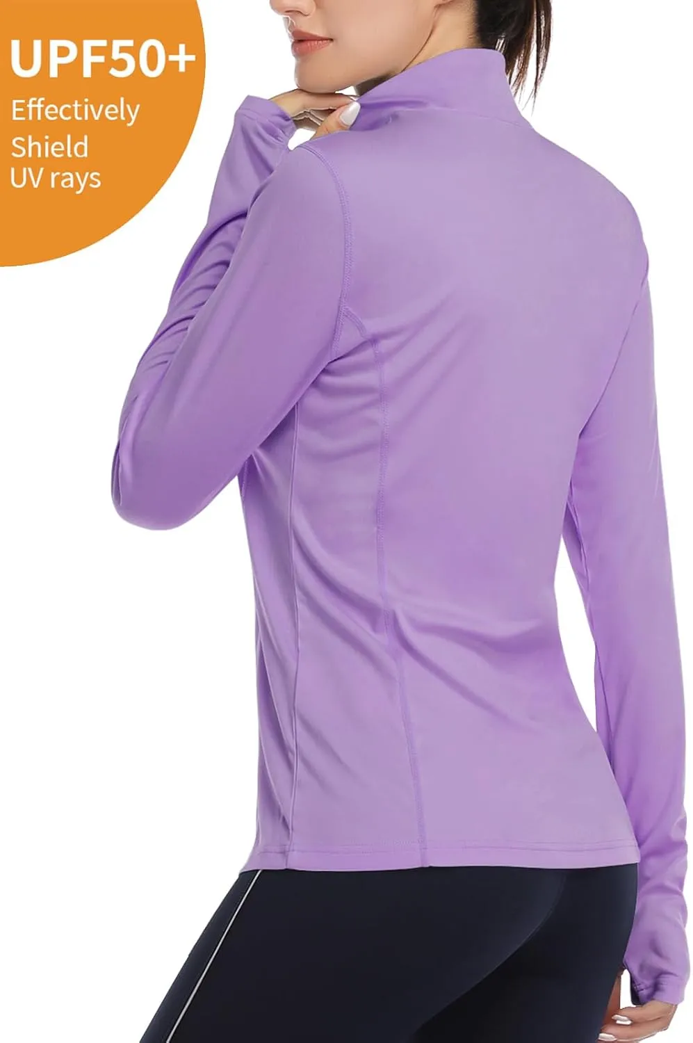 HISKYWIN Womens UPF 50  Sun Protection Tops Long Sleeve Half-Zip Thumb Hole Outdoor Workout Shirt