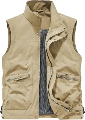 Hixiaohe Mens Vest Golf Outwear Windproof Lightweight Softshell Vest Photo Hiking Travel Work Sleeveless Jacket with Pockets
