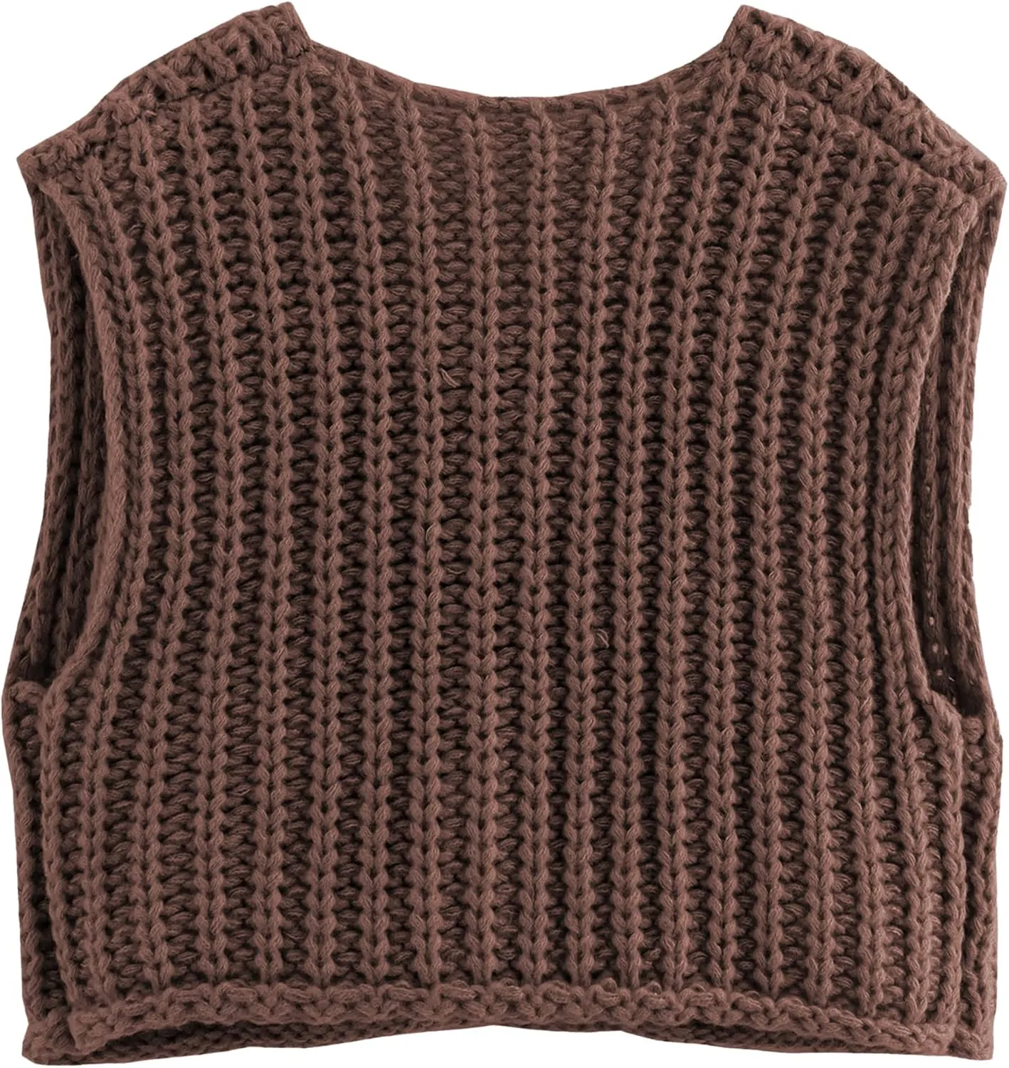 Hixiaohe Womens Crochet Chunky Knit Top Sleeveless Button Down Crop Tops Trendy Cardigan Sweater Vest for Women with Pockets