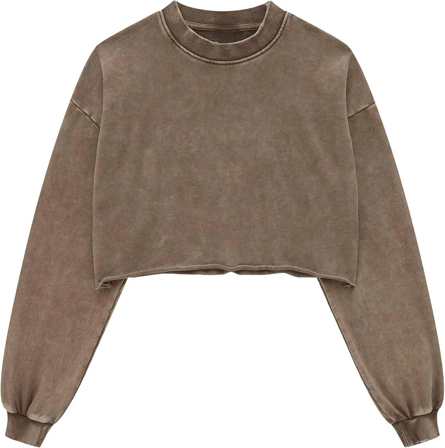 Hixiaohe Womens Cropped Sweatshirts Vintage Long Sleeve Pullover Tops Acid Wash Sweatshirt Hoodies for Women Workout Crop Top