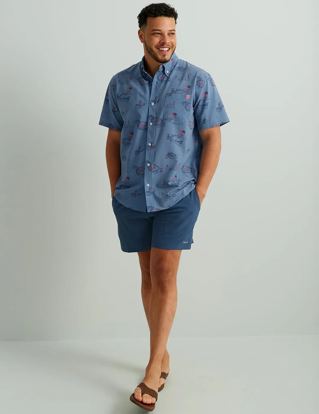 HUK Men's Kona Pattern Short Sleeve Fishing Button Down Shirt