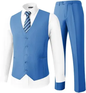 HUUTOE Mens Vest and Pants Suit 2 Piece Slim Fit Suits for Wedding Grooms Dress Waistcoat Pants Casual Prom Tuxedo Set