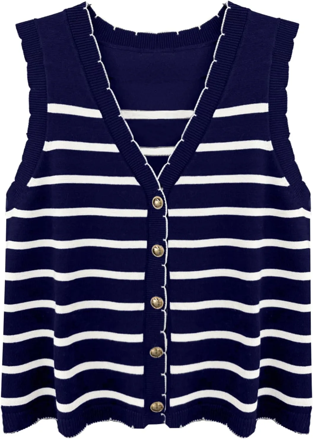 HVT Vest Tops for Women V Neck Striped Sweater Vests 2025 Summer Vacation Button Up Outfits Spring Tops