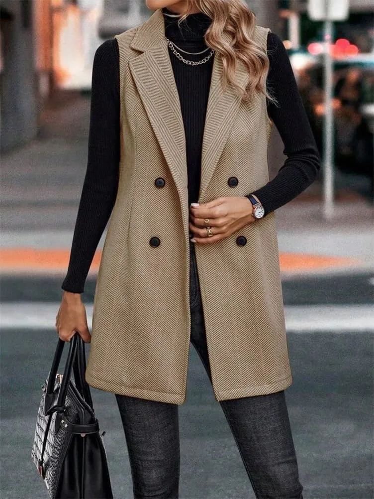 IDEALSANXUN Long Vest for Women Sleeveless Tweed Blazer Fall Jackets Cardigan Outerwear