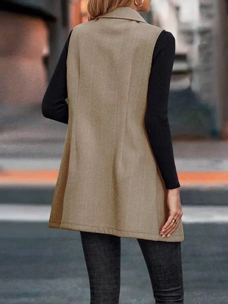 IDEALSANXUN Long Vest for Women Sleeveless Tweed Blazer Fall Jackets Cardigan Outerwear