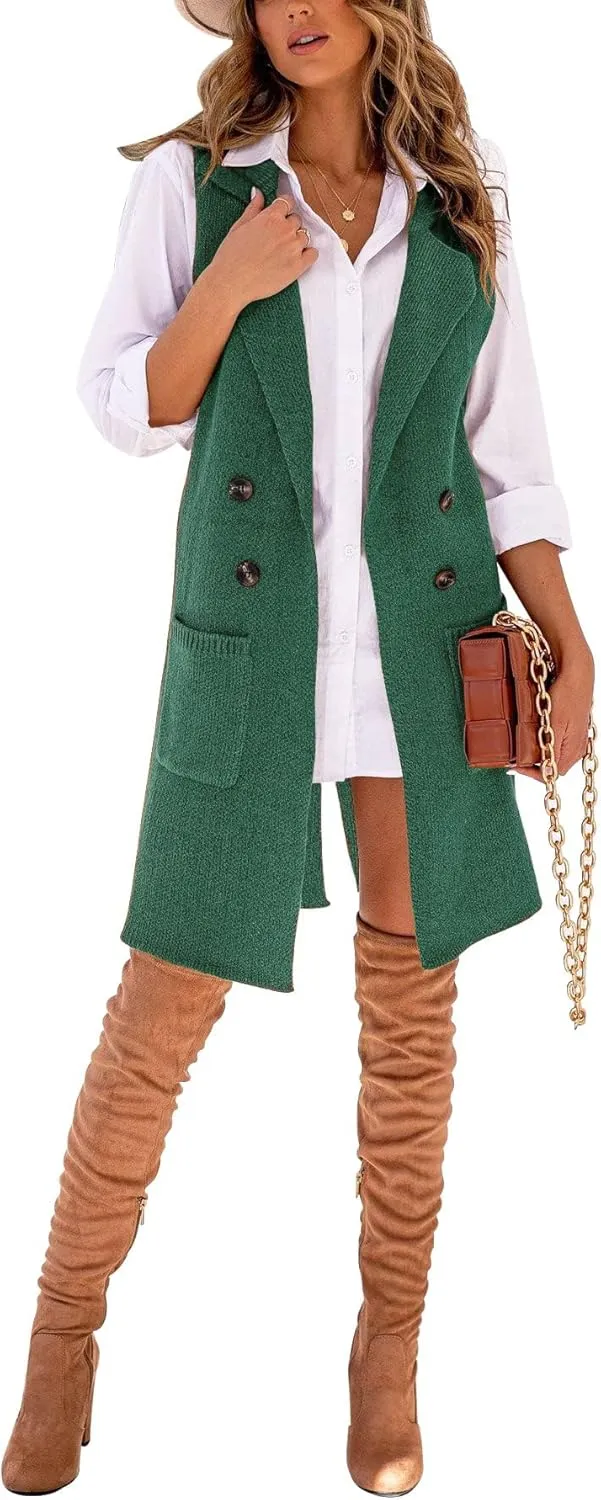 IDEALSANXUN Womens Long Sweater Vest Fall Winter Sleeveless Knit Cardigan Outerwear