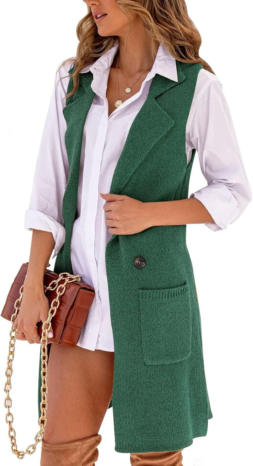 IDEALSANXUN Womens Long Sweater Vest Fall Winter Sleeveless Knit Cardigan Outerwear