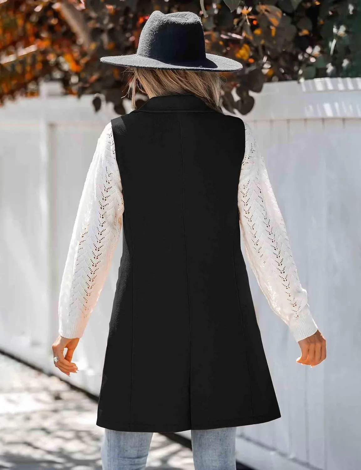 IDEALSANXUN Wool Long Vest for Women Sleeveless Blazer Jacket Fall Winter Trench Coat Waistcoat