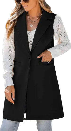 IDEALSANXUN Wool Long Vest for Women Sleeveless Blazer Jacket Fall Winter Trench Coat Waistcoat