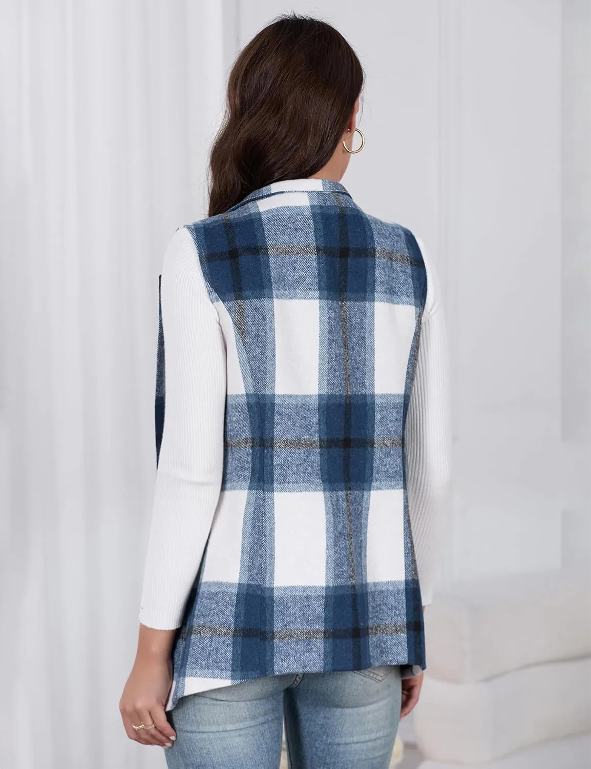 IDEALSANXUN Wool Plaid Vest for Women Fall Winter Coat Sleeveless Blazer Jackets Casual Outwear Open Front Cardigan Top