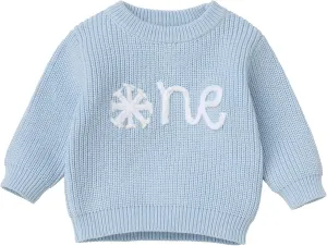 IDOPIP Toddler Baby Girls First Birthday Outfit Boho Embroidery One Sweater Top Knit Pullover Sweatshirt Fall Winter Clothes