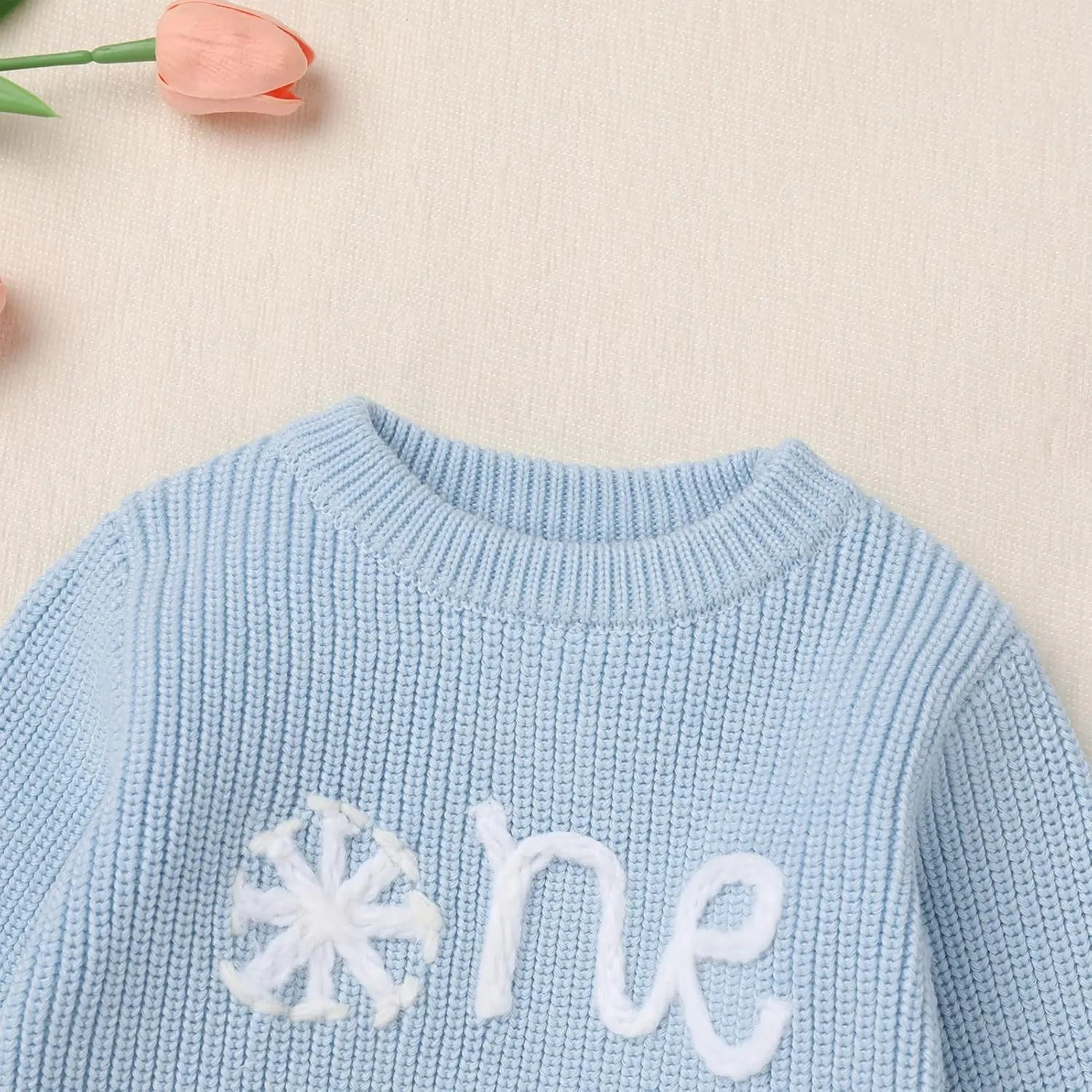 IDOPIP Toddler Baby Girls First Birthday Outfit Boho Embroidery One Sweater Top Knit Pullover Sweatshirt Fall Winter Clothes
