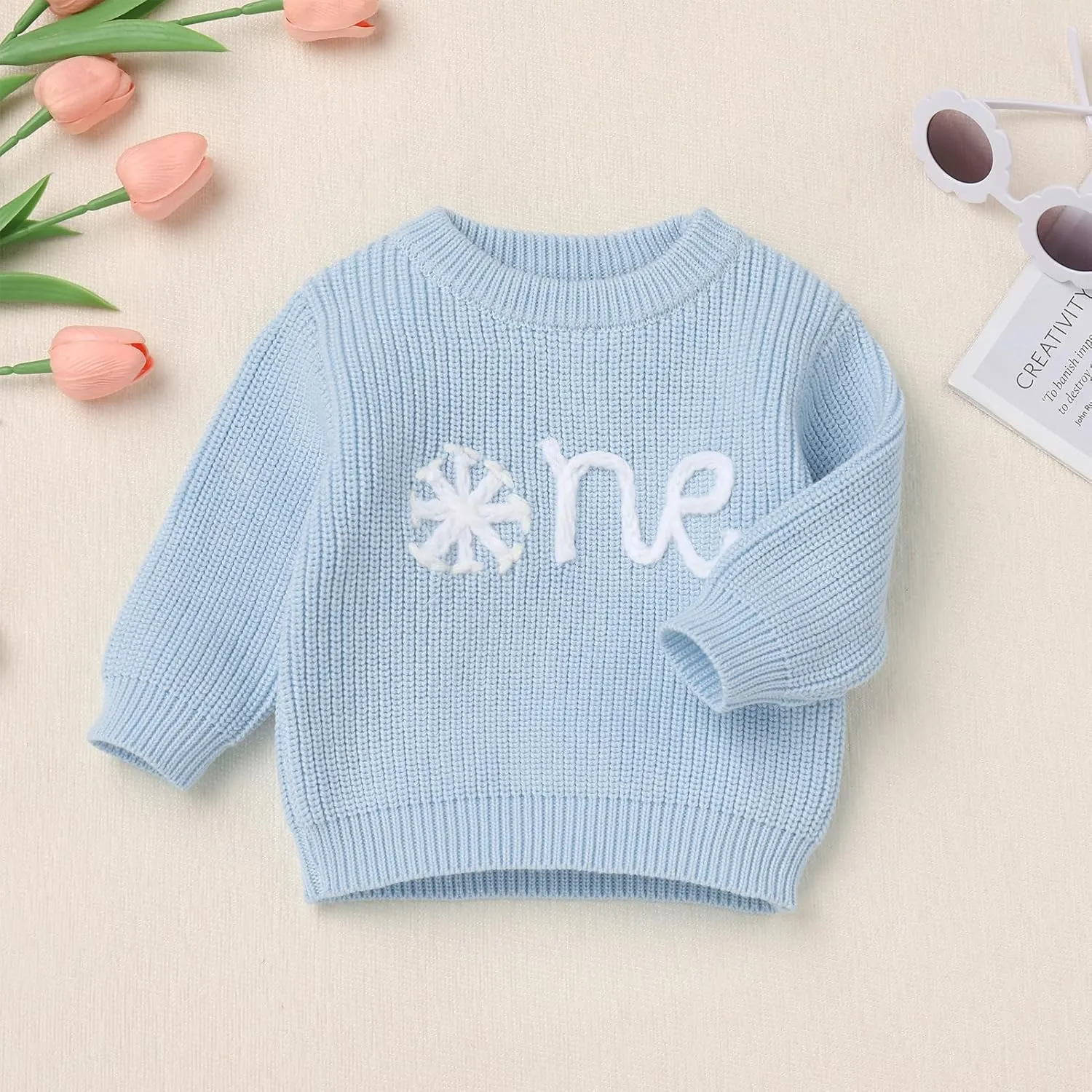 IDOPIP Toddler Baby Girls First Birthday Outfit Boho Embroidery One Sweater Top Knit Pullover Sweatshirt Fall Winter Clothes