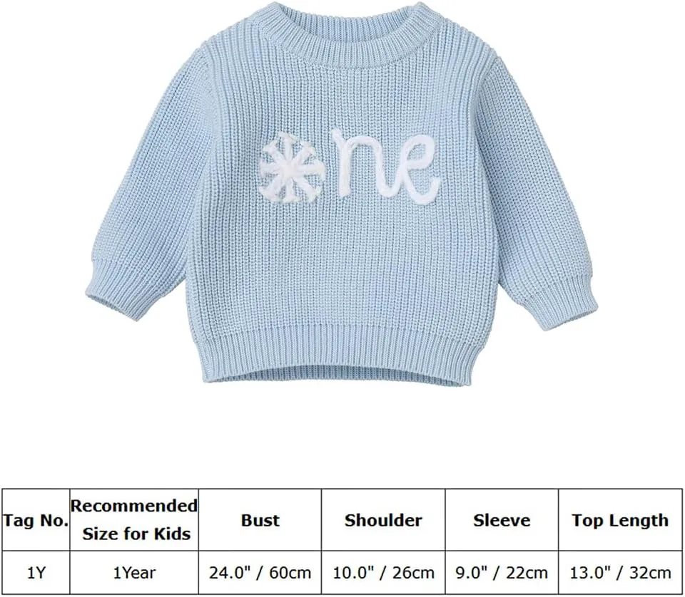 IDOPIP Toddler Baby Girls First Birthday Outfit Boho Embroidery One Sweater Top Knit Pullover Sweatshirt Fall Winter Clothes