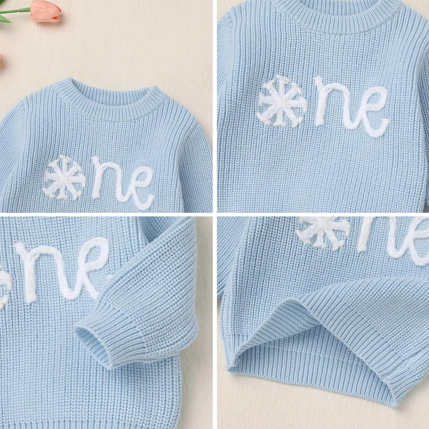 IDOPIP Toddler Baby Girls First Birthday Outfit Boho Embroidery One Sweater Top Knit Pullover Sweatshirt Fall Winter Clothes