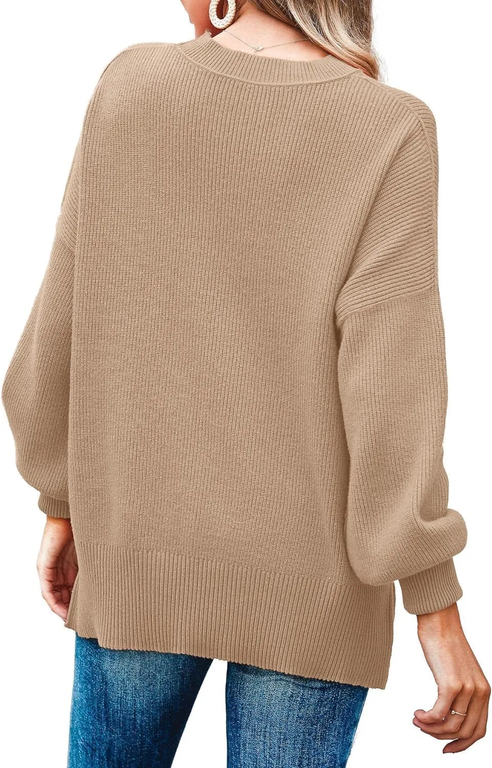 Imily Bela Womens Oversized Tunic Sweaters Fall Slouchy Long Sleeve Ribbed Knit Side Slit Pullover Jumper