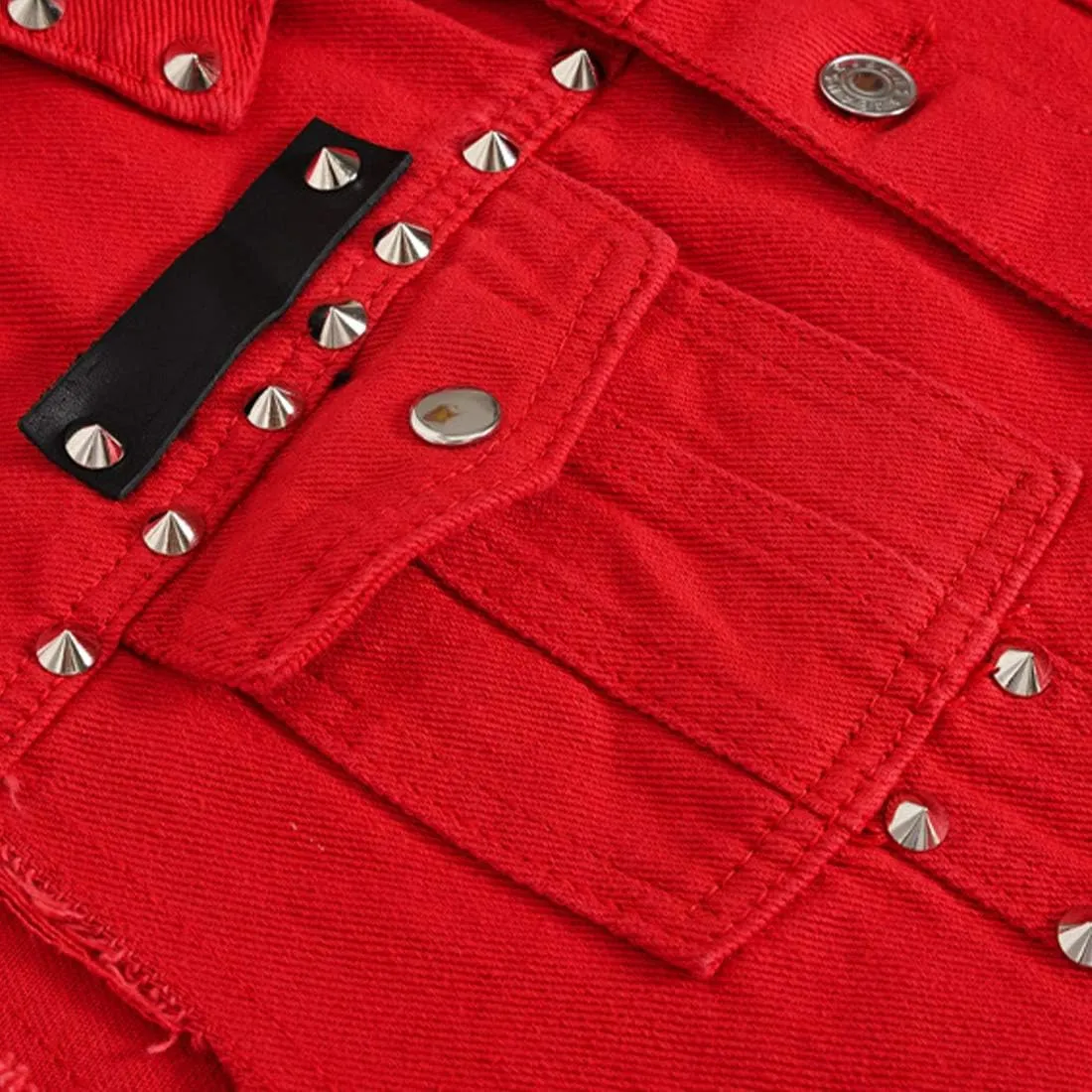 INVACHI Men's Slim Fit Punk Denim Vest Sleeveless Jeans Vest Jacket with Rivets