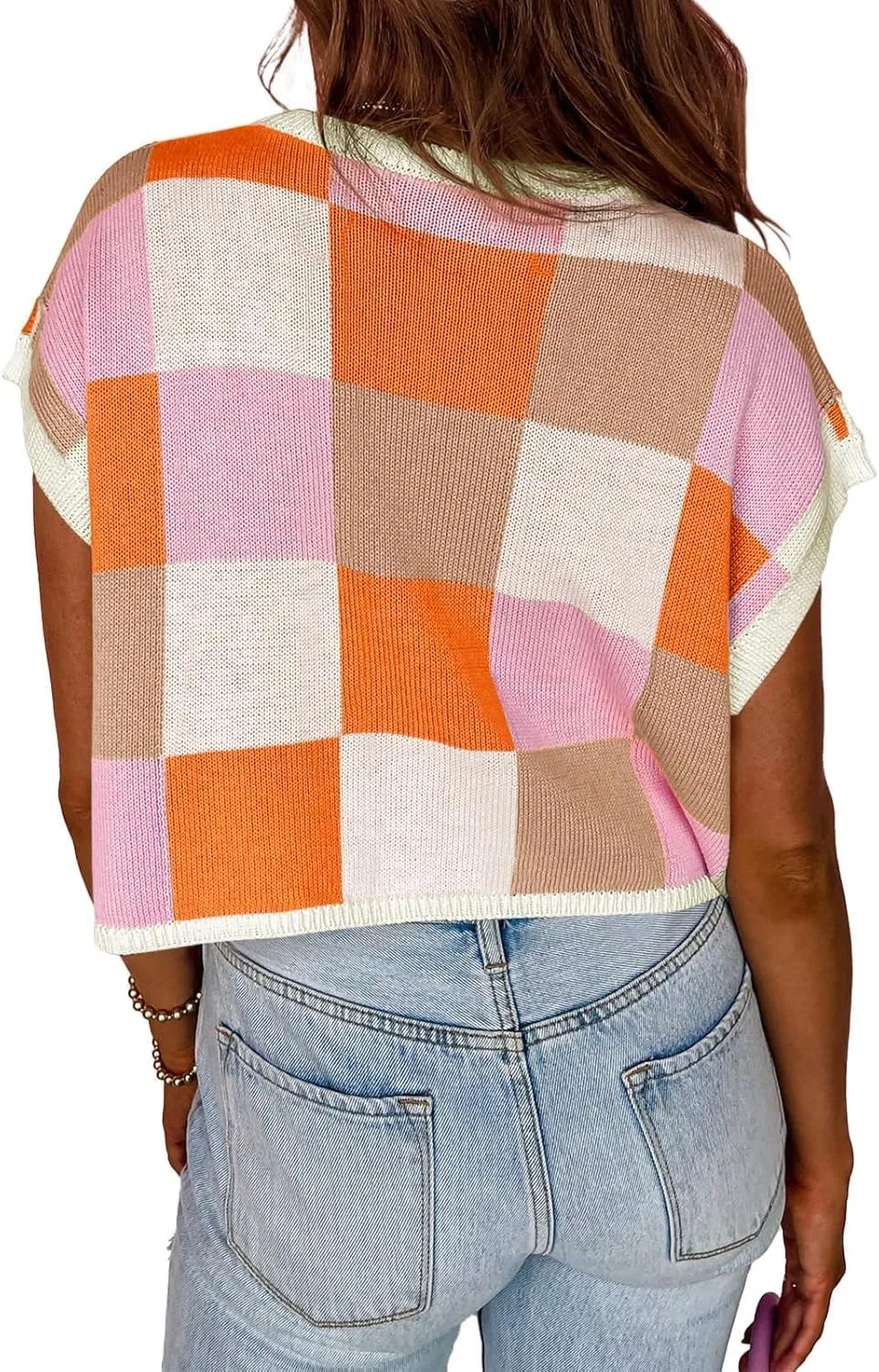 IRISGOD Womens Cap Sleeve Knit Tops Summer Short Sleeve Sweater Vest Color Block Crop T-Shirts