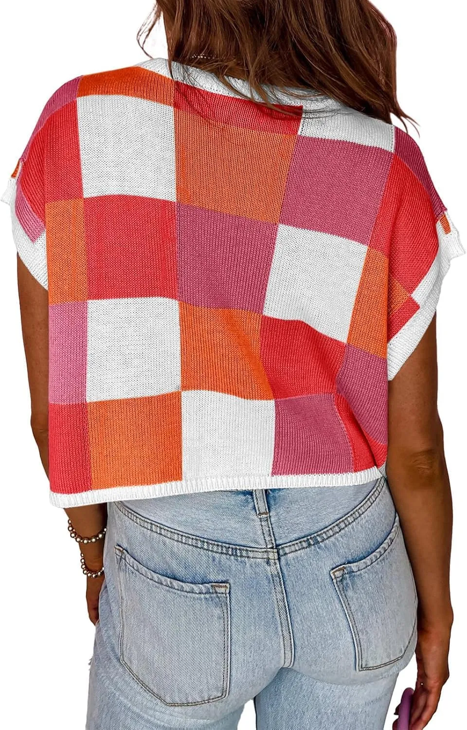 IRISGOD Womens Cap Sleeve Knit Tops Summer Short Sleeve Sweater Vest Color Block Crop T-Shirts