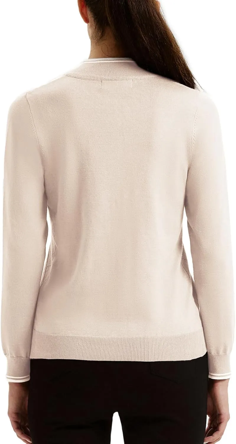 JACK SMITH Pullover Sweaters for Women Long Sleeve Argyle Quarter Zipper Collar Polo Sweater Ribbed Knit Golf Tops