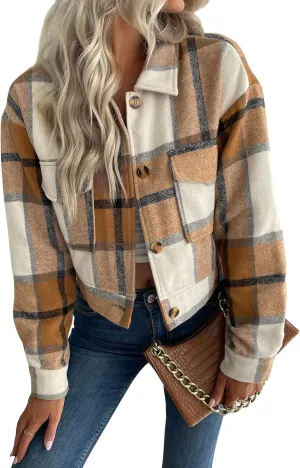 Jade Hare Pea Coat for Women Plaid Shackets Jacket Long Sleeve Peacoat Shirt Casual Lapel Button Down Flannel Trench Coats