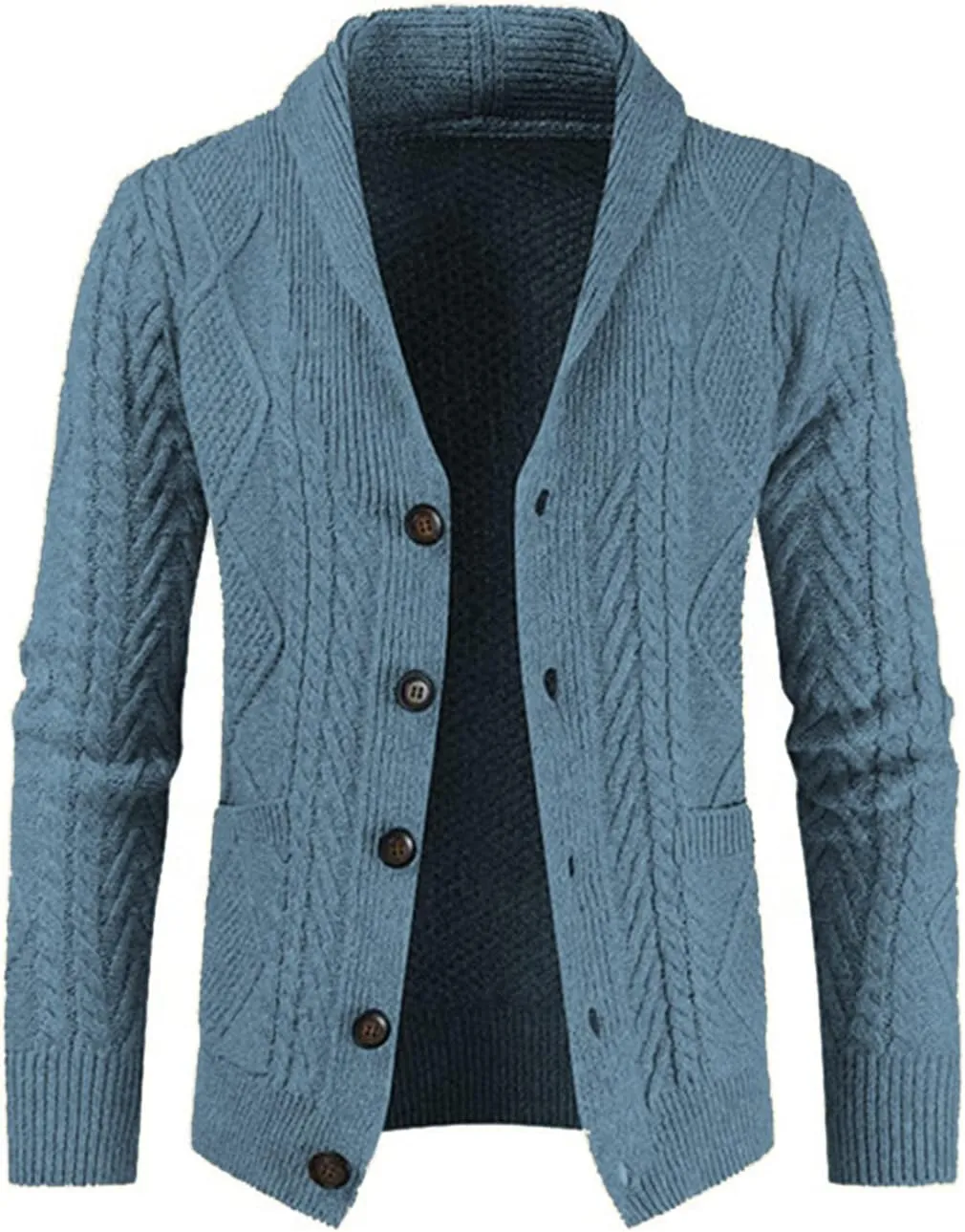 JMIERR Men's Casual Long Sleeve Shawl Collar Buttons Down Cable Knit Cardigan Sweater with Pockets