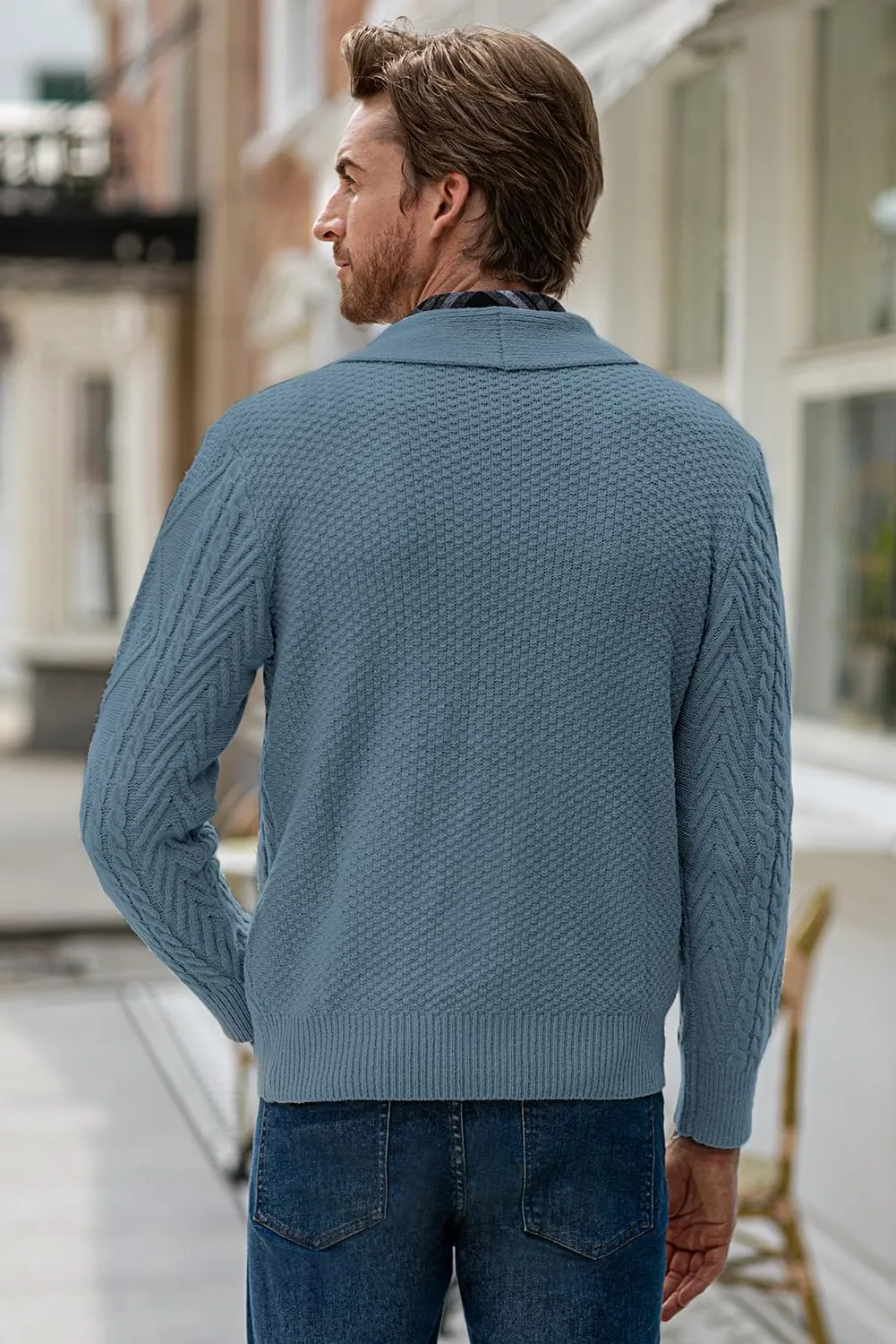 JMIERR Men's Casual Long Sleeve Shawl Collar Buttons Down Cable Knit Cardigan Sweater with Pockets