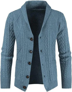 JMIERR Men's Casual Long Sleeve Shawl Collar Buttons Down Cable Knit Cardigan Sweater with Pockets