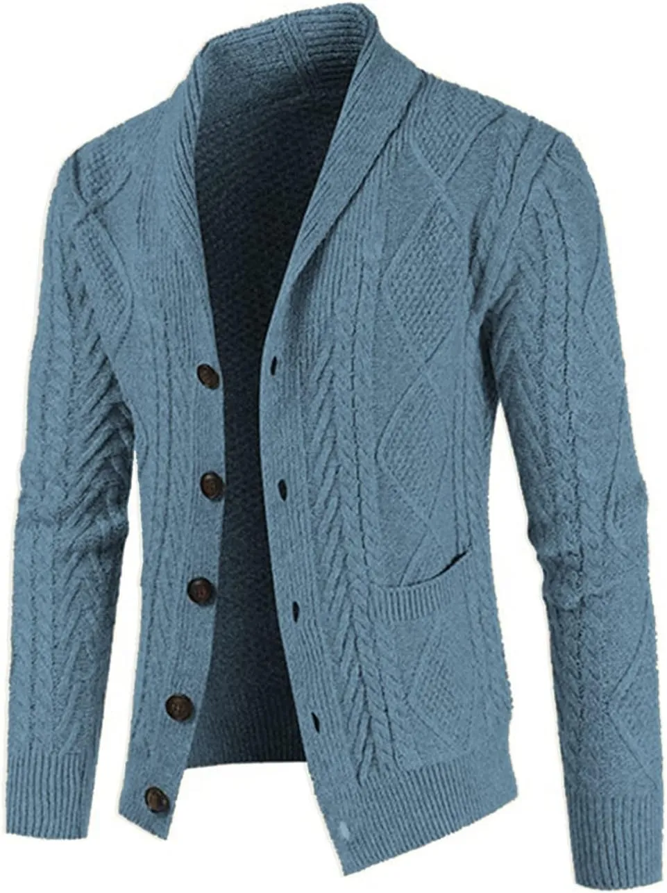 JMIERR Men's Casual Long Sleeve Shawl Collar Buttons Down Cable Knit Cardigan Sweater with Pockets