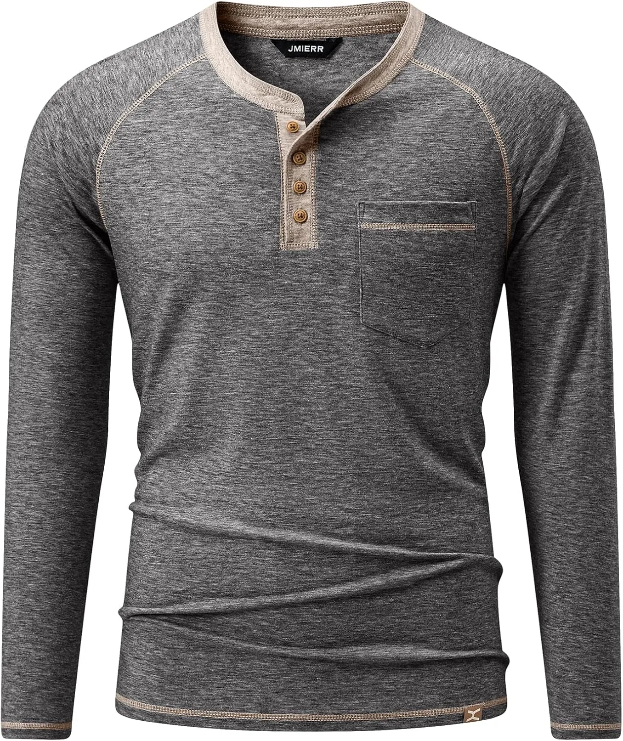 JMIERR Men's Henley Long/Short Sleeve T-Shirt Stretch Cotton Casual Pullover Tee Shirts with Pockets