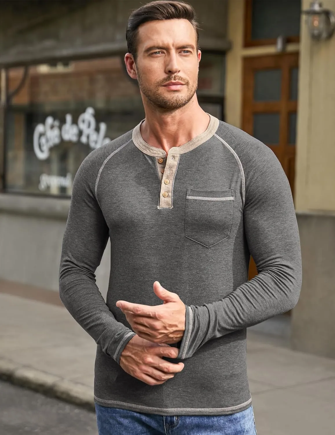 JMIERR Men's Henley Long/Short Sleeve T-Shirt Stretch Cotton Casual Pullover Tee Shirts with Pockets