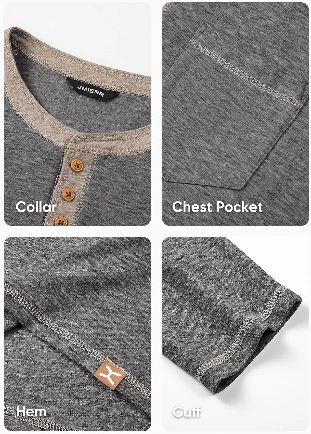 JMIERR Men's Henley Long/Short Sleeve T-Shirt Stretch Cotton Casual Pullover Tee Shirts with Pockets