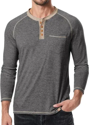 JMIERR Men's Henley Long/Short Sleeve T-Shirt Stretch Cotton Casual Pullover Tee Shirts with Pockets